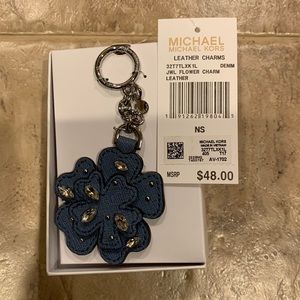 Brand New Michael Kors Blue Leather flower with jewel accent key chain